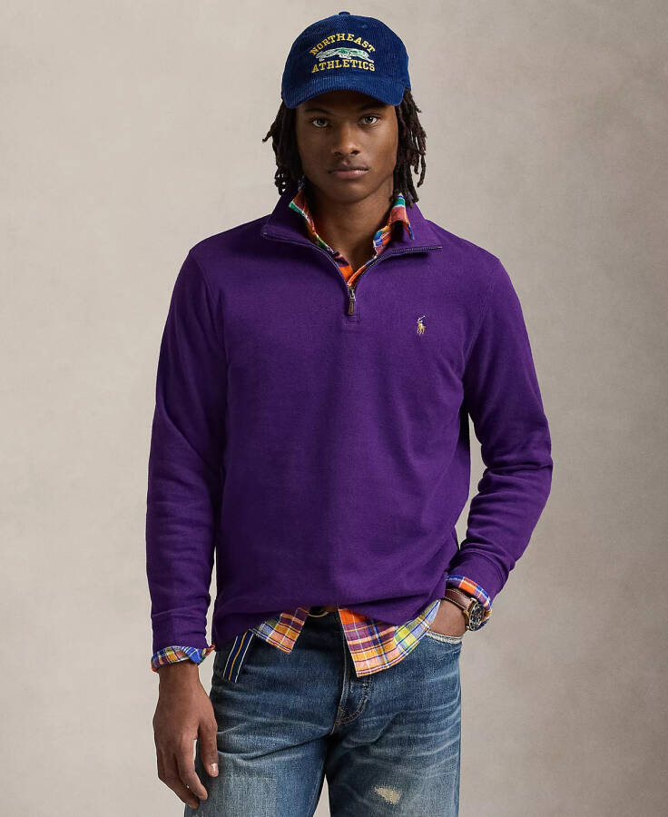 Men's Estate-Rib Cotton Quarter-Zip Pullover Purple - 1