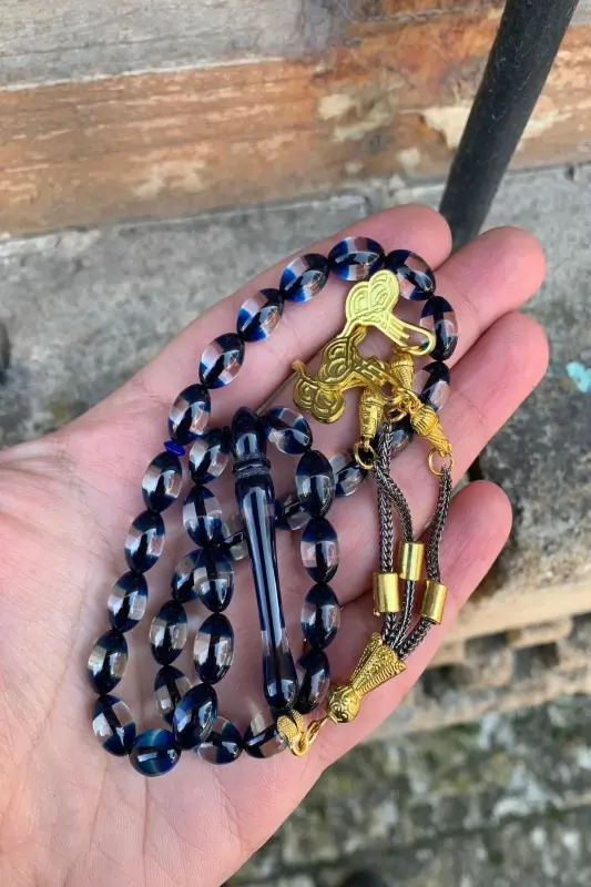 Men's Eyebrowed Amber Rosary-navy blue - 2