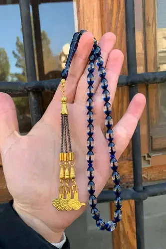 Men's Eyebrowed Amber Rosary-navy blue - 1