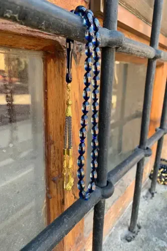 Men's Eyebrowed Amber Rosary-navy blue - 3