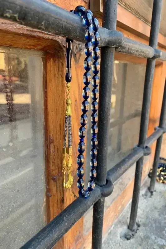 Men's Eyebrowed Amber Rosary-navy blue - 3