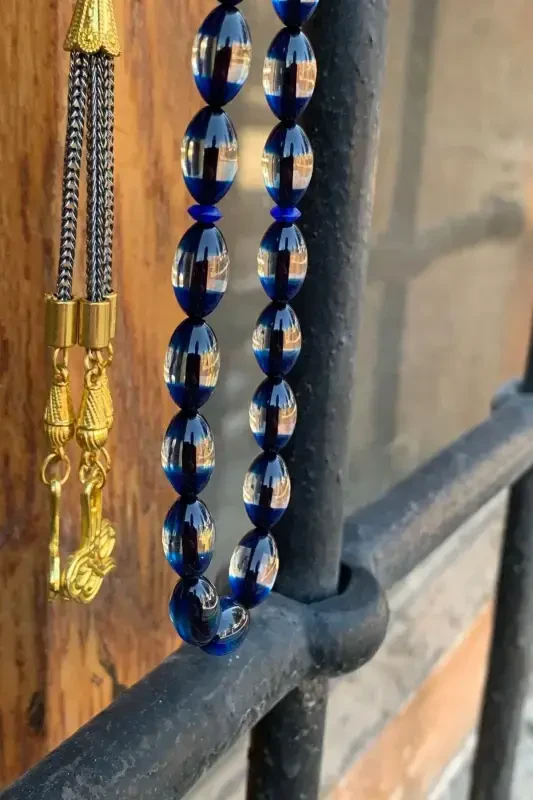 Men's Eyebrowed Amber Rosary-navy blue - 4