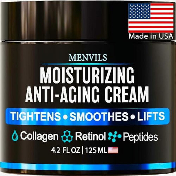 Mens Face Moisturizer Cream - Anti Aging & Wrinkle for Men - Face Moisturizer For Men - Mens Face Lotion with Collagen, Retinol, Peptides, Jojoba Oil - Facial Men's Skin Care - Day & Night - 4.2 OZ - 4