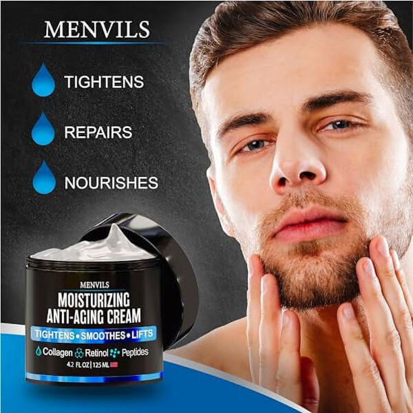 Mens Face Moisturizer Cream - Anti Aging & Wrinkle for Men - Face Moisturizer For Men - Mens Face Lotion with Collagen, Retinol, Peptides, Jojoba Oil - Facial Men's Skin Care - Day & Night - 4.2 OZ - 5