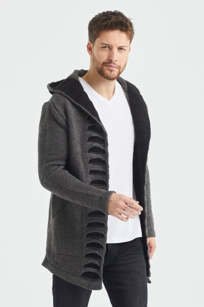 Men's Faded Patterned Poncho Knit Cardigan - Hrk2020r01s - 1