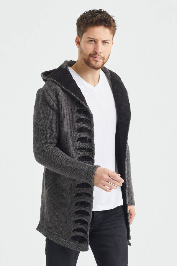 Men's Faded Patterned Poncho Knit Cardigan - Hrk2020r01s - 1