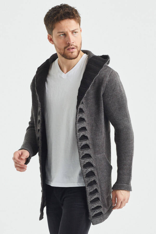 Men's Faded Patterned Poncho Knit Cardigan - Hrk2020r01s - 4