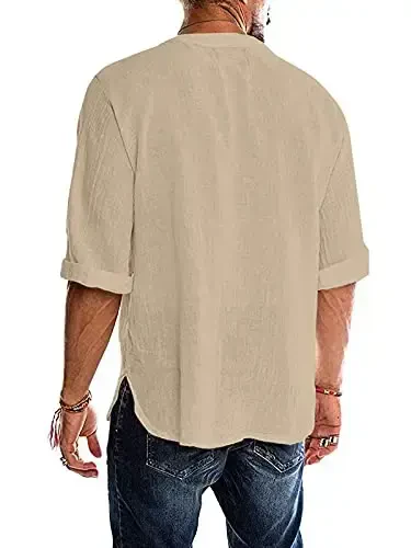 Men's Fashion Shirt Short Sleeve Beach V-Neck Drawstring Printing Yoga African Summer Top - 4
