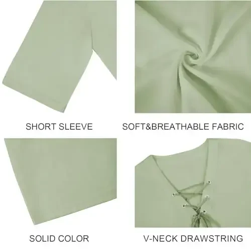 Men's Fashion Shirt Short Sleeve Beach V-Neck Drawstring Printing Yoga African Summer Top - 5