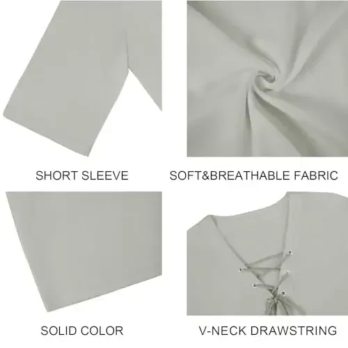 Men's Fashion Shirt Short Sleeve Beach V-Neck Drawstring Printing Yoga African Summer Top - 5