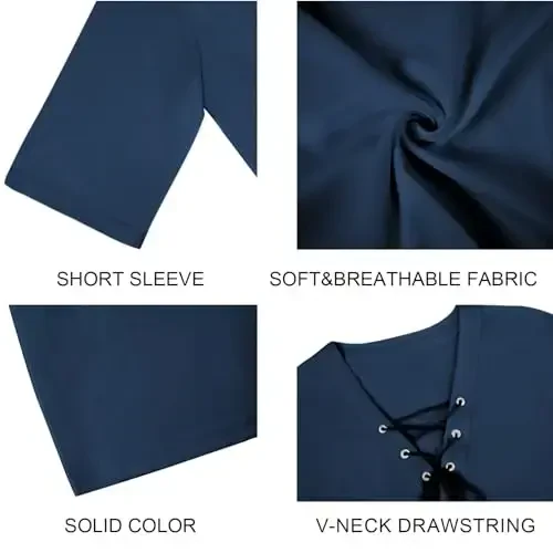 Men's Fashion Shirt Short Sleeve Beach V-Neck Drawstring Printing Yoga African Summer Top - 5