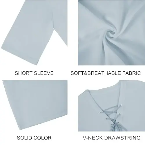 Men's Fashion Shirt Short Sleeve Beach V-Neck Drawstring Printing Yoga African Summer Top - 6