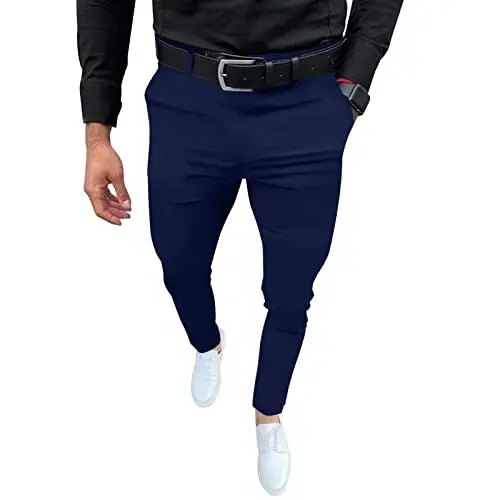 Mens Fashion Slim Fit Dress Pants Casual Business Skinny Stretch Pants Golf Pants - PERCLE
