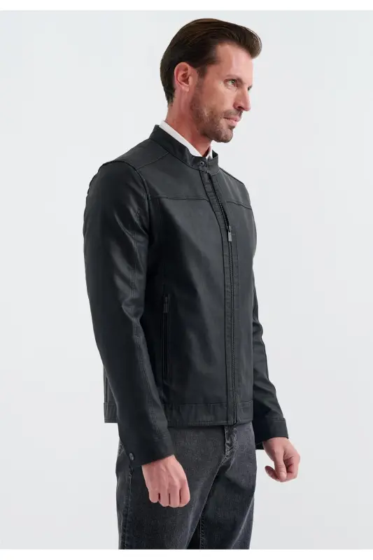 Men's Faux Leather Jacket - 5