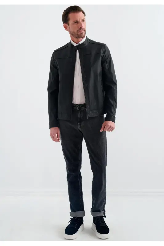 Men's Faux Leather Jacket - 8