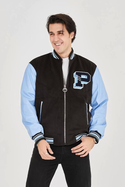 Men's faux leather jacket with fleece lining - blue - 6