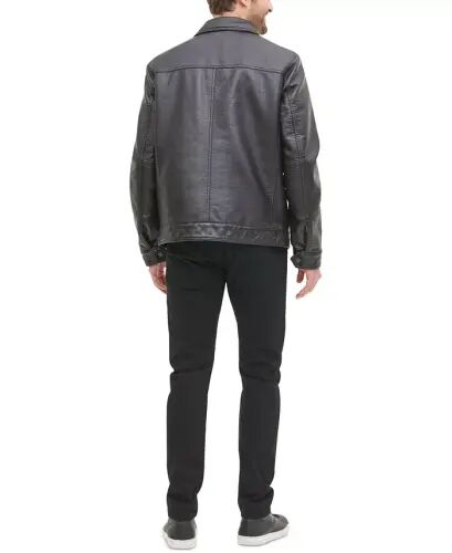 Men's Faux Leather Laydown Collar Jacket - Dark Brown - Tommy Hilfiger (1)