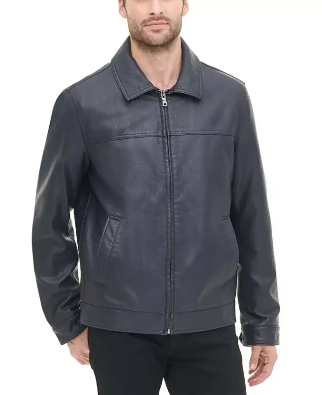 Men's Faux Leather Laydown Collar Jacket - Navy - TOMMY HILFIGER