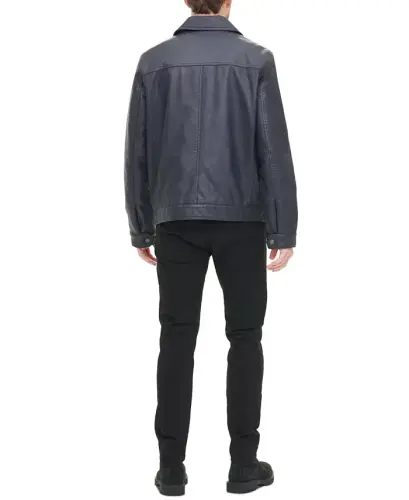 Men's Faux Leather Laydown Collar Jacket - Navy - TOMMY HILFIGER (1)