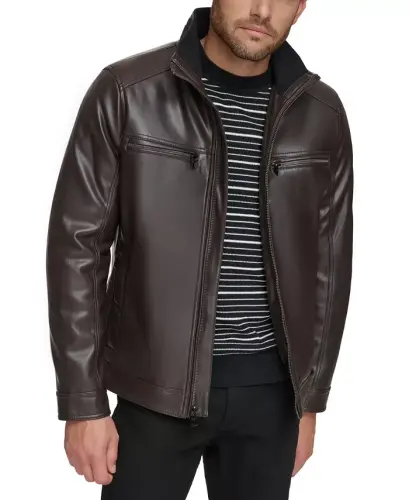 Men's Faux Leather Moto Jacket, Created for Modazone - 1