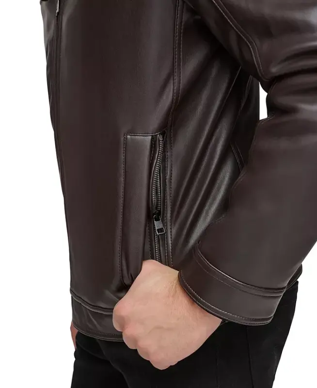 Men's Faux Leather Moto Jacket, Created for Modazone - 5