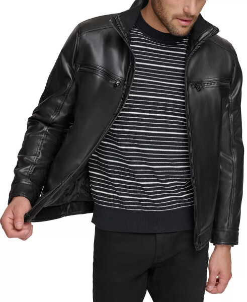 Men's Faux Leather Moto Jacket, Created for Modazone Black - 3