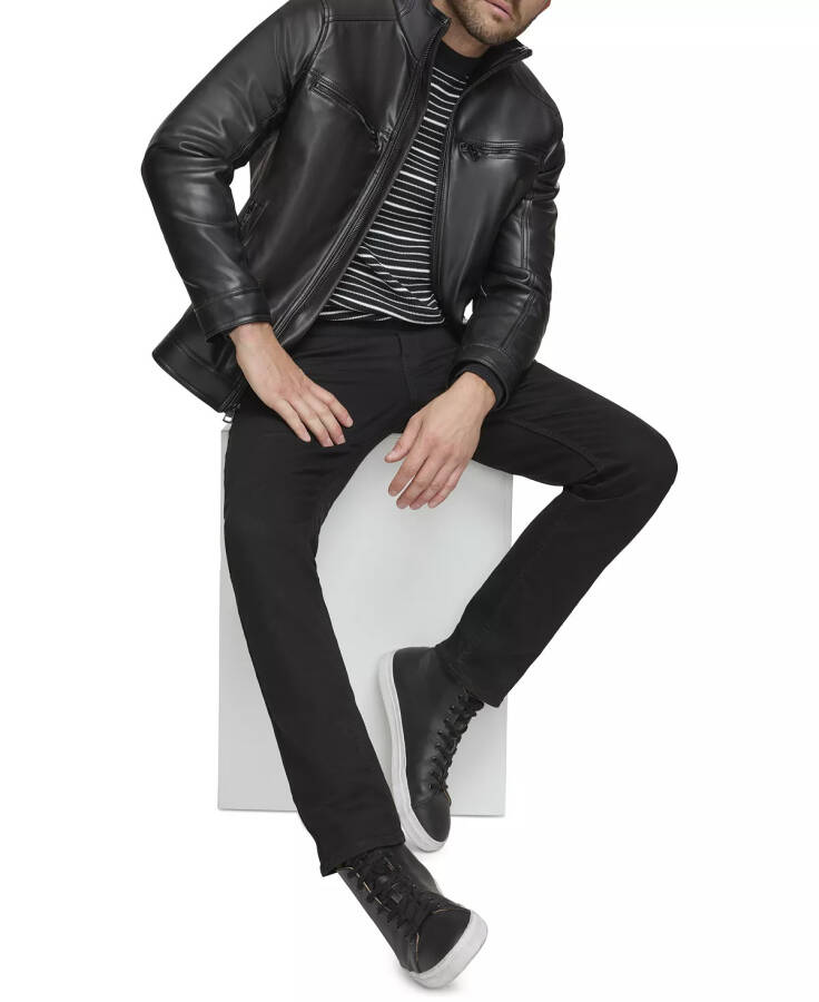 Men's Faux Leather Moto Jacket, Created for Modazone Black - 5