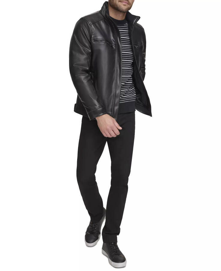 Men's Faux Leather Moto Jacket, Created for Modazone Black - 6