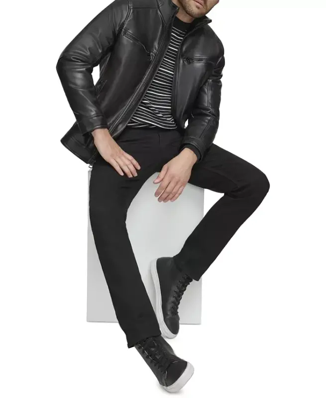 Men's Faux Leather Moto Jacket, Created for Modazone - Black - 5