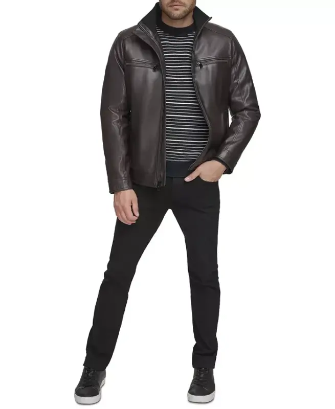 Men's Faux Leather Moto Jacket, Created for Modazone - Black - 7