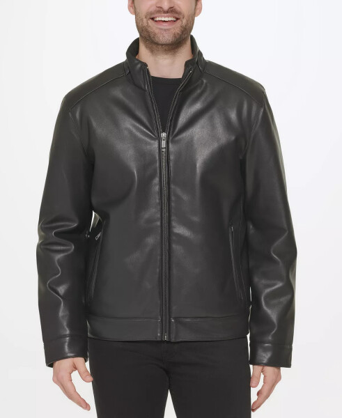 Men's Faux-Leather Motto Jacket Black - 3