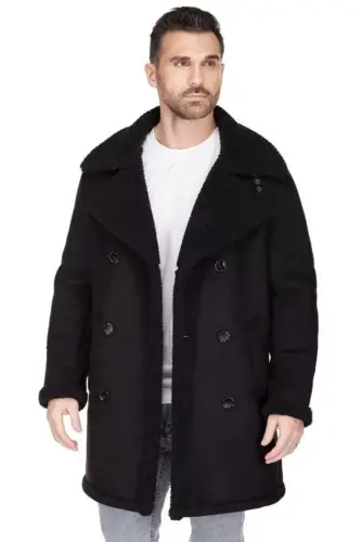 Men's Faux Shearling Double Breasted Overcoat - 1