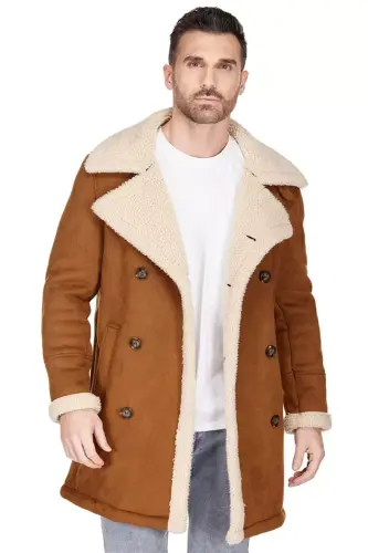Men's Faux Shearling Double Breasted Overcoat 