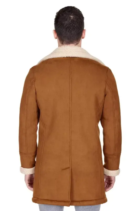 Men's Faux Shearling Double Breasted Overcoat - 4