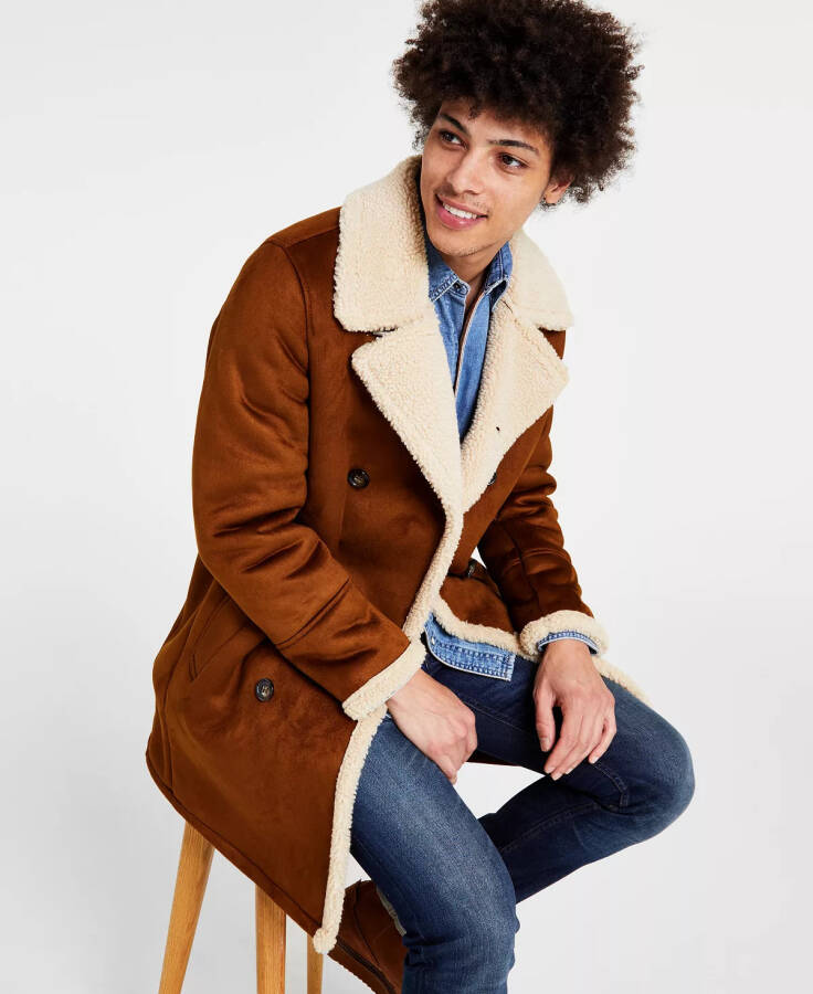 Men's Faux-Shearling Overcoat Cognac - 3