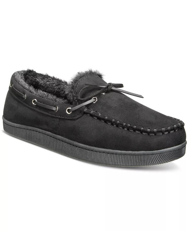 Men's Faux-Suede Moccasin Slippers with Faux-Fur Lining, Created for Modazone Black - 6