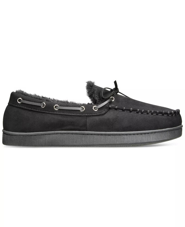 Men's Faux-Suede Moccasin Slippers with Faux-Fur Lining, Created for Modazone Black - 7