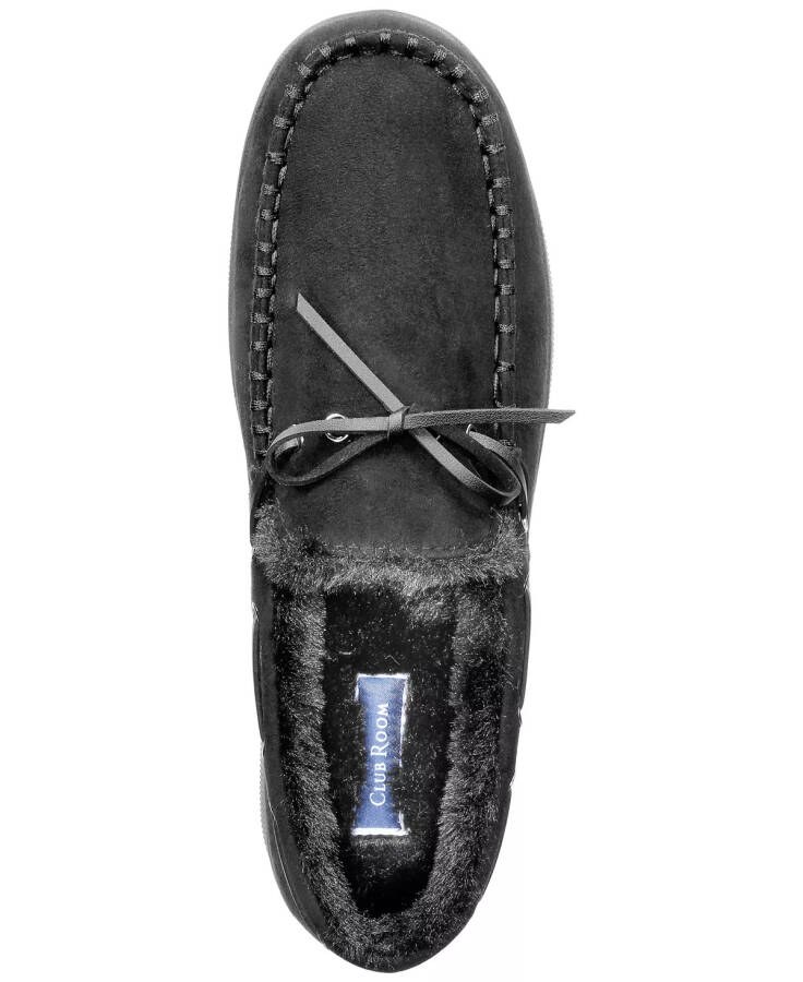 Men's Faux-Suede Moccasin Slippers with Faux-Fur Lining, Created for Modazone Black - 10