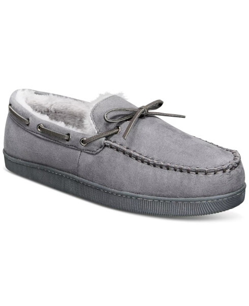 Men's Faux-Suede Moccasin Slippers with Faux-Fur Lining, Created for Modazone Grey - 6