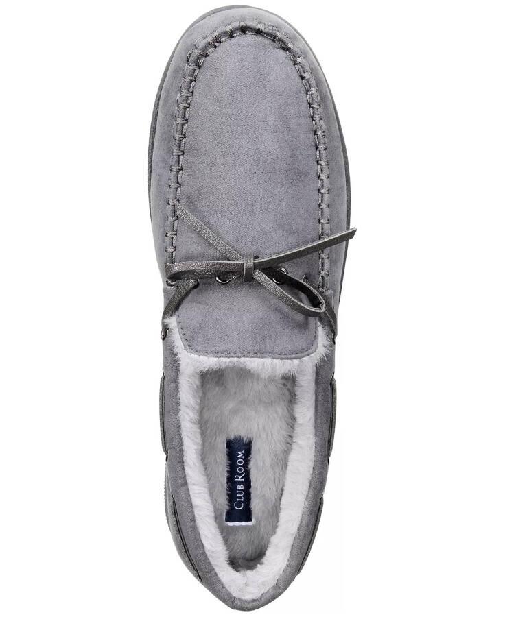 Men's Faux-Suede Moccasin Slippers with Faux-Fur Lining, Created for Modazone Grey - 10