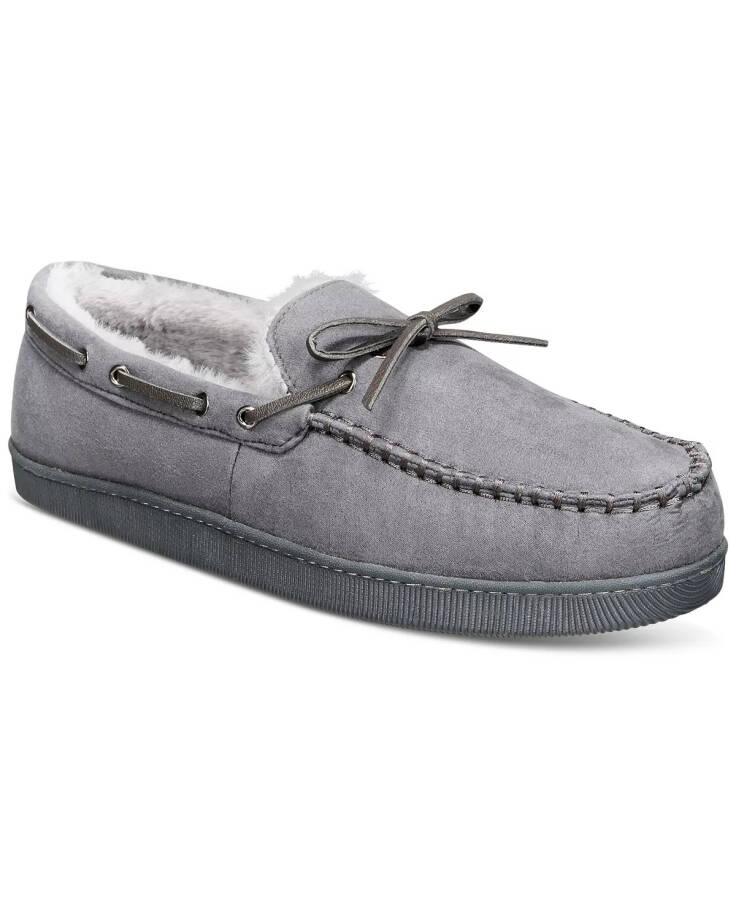 Men's Faux-Suede Moccasin Slippers with Faux-Fur Lining, Created for Modazone Grey - 1