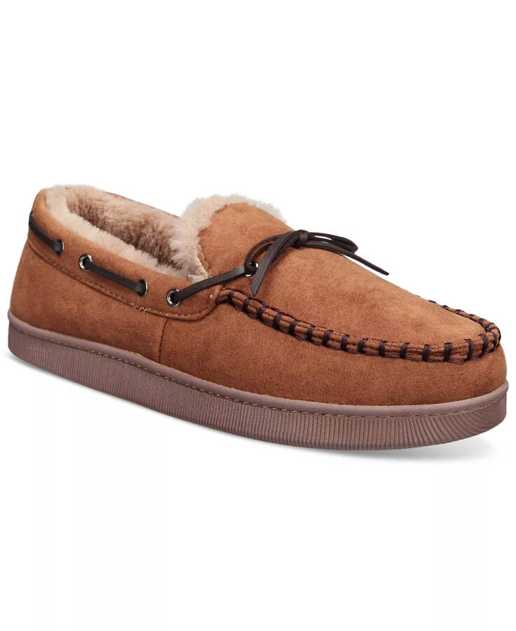 Men's Faux-Suede Moccasin Slippers with Faux-Fur Lining, Created for Modazone Tan - 6