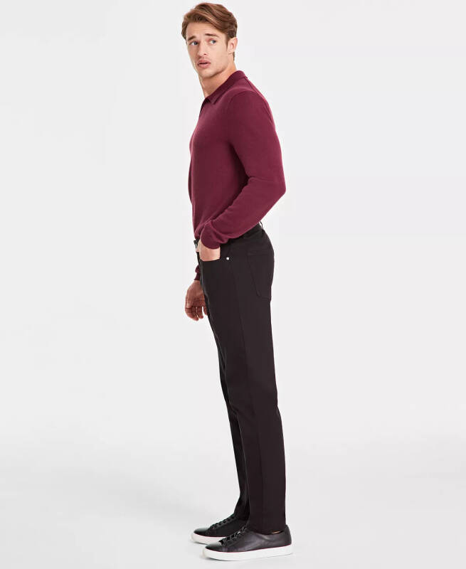 Men's Five-Pocket Straight-Fit Twill Pants, Created for Modazone-Deep Black - 3