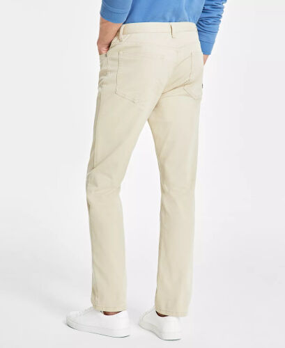 Men's Five-Pocket Straight-Fit Twill Pants, Created for Modazone -Pale Khaki - 2