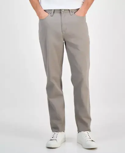 Men's Five-Pocket Straight-Fit Twill Pants, Created for Modazone-Wallstreet Grey - 1