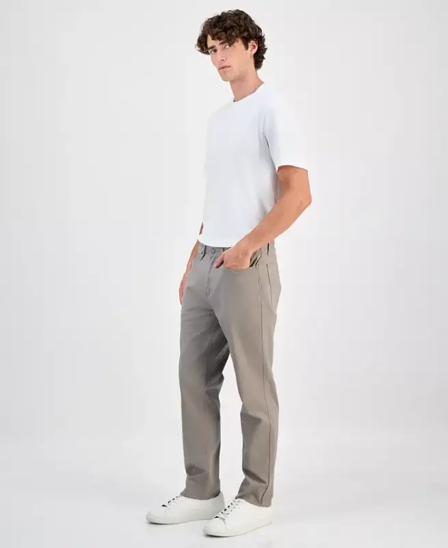Men's Five-Pocket Straight-Fit Twill Pants, Created for Modazone-Wallstreet Grey - 2