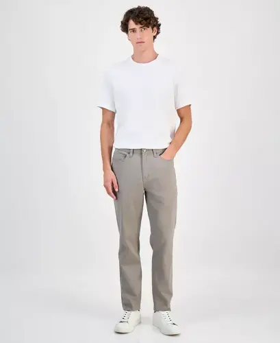 Men's Five-Pocket Straight-Fit Twill Pants, Created for Modazone-Wallstreet Grey - 4