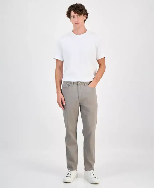 Men's Five-Pocket Straight-Fit Twill Pants, Created for Modazone-Wallstreet Grey - 4