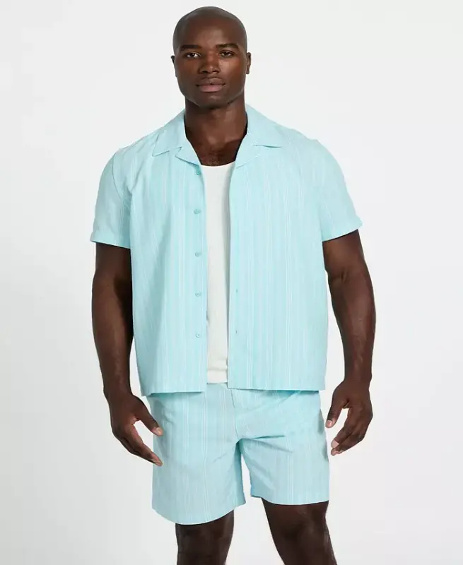 Men's Fletcher Short-Sleeve Button-Front Camp Shirt - Dazzle Aqua - GUESS