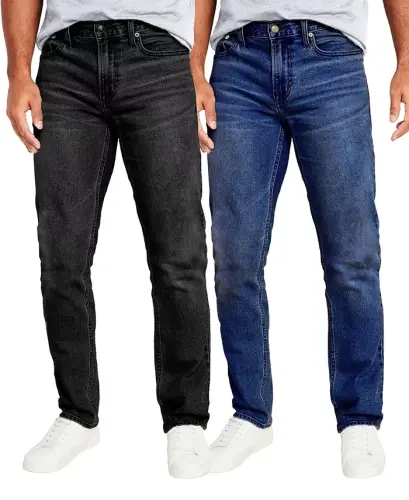 Men's Flex Stretch Slim Straight Jinsi, 2 to'plam - Qora, To'q Rang 